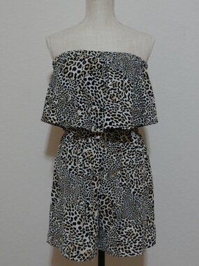 Jolie & Joy Women’s Leopard Animal Print Strapless Ruffles Romper Large